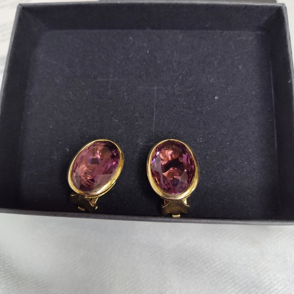 VINTAGE WITH COA Dior Gold and Amethyst Clip-On Earrings EUC with Dust Bag - Picture 2 of 8